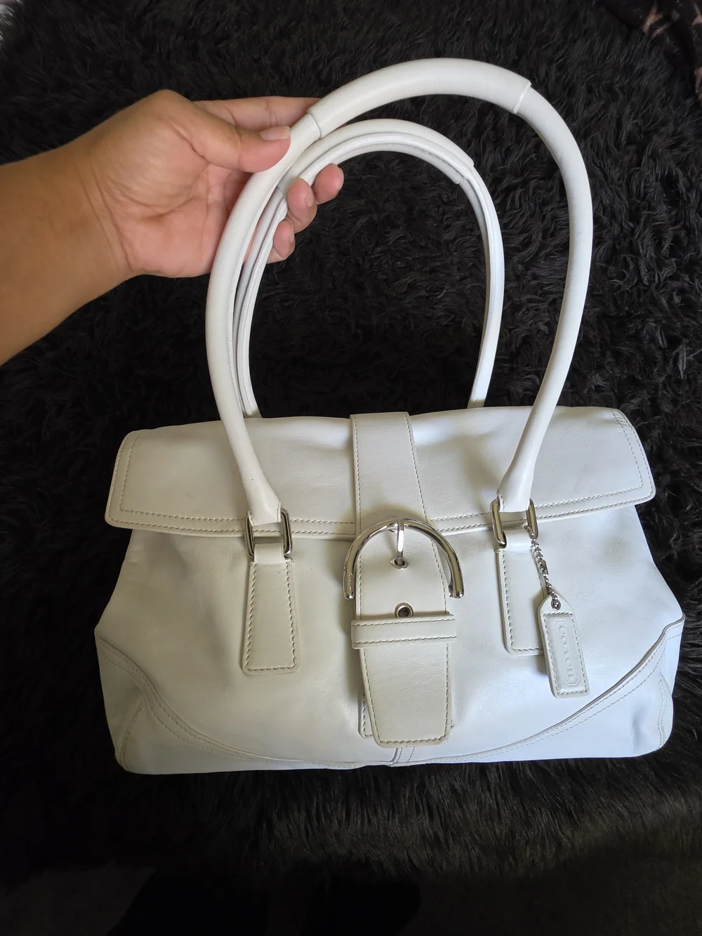 Coach Vintage Classic White Leather Satchel Handbag